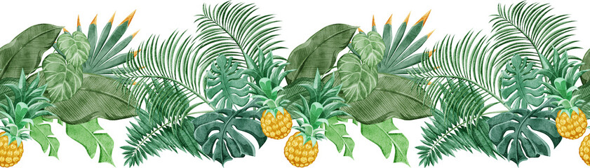Papier peint photo Jungle Motif lignes plantes tropicales style continu  © Ko hamari