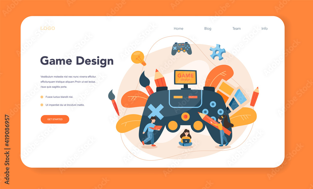 Game designer web banner or landing page. Creative process Game designer web banner or landing page. Creative process