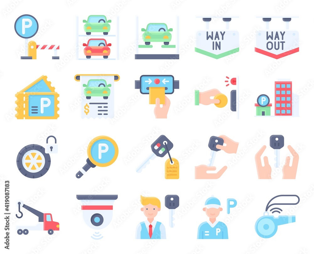 Parking lot related flat icon set 4, vector illustration Parking lot related flat icon set 4, vector illustration