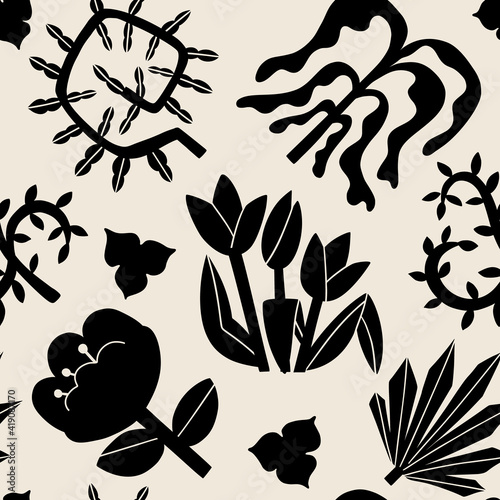 Vector Boho textured silhouettte monochrome drawing