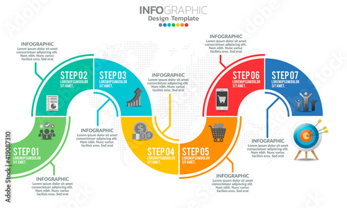 Business infographic elements with 7 options or steps.