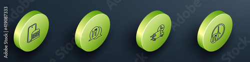 Set Isometric Online ordering and delivery, Cafe restaurant location, Fast by car and Round the clock icon. Vector.