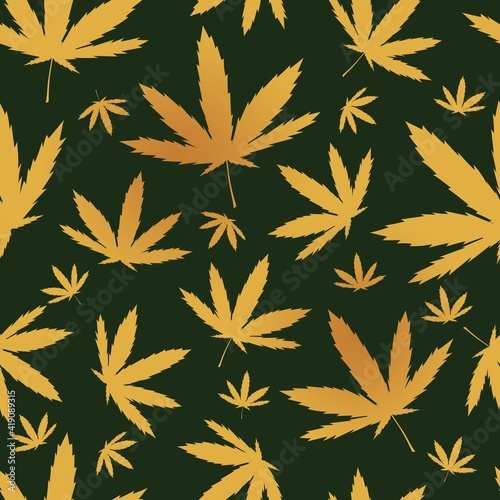 Leaf of cannabis. Marijuana. Drug for relaxation. Seamless background with pattern.