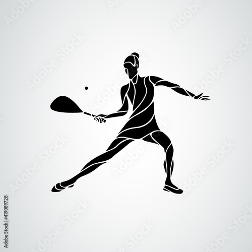 Squash player female creative abstract silhouette vector