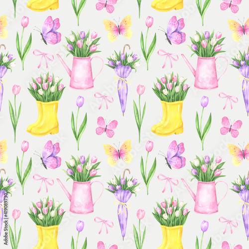 Watercolor Spring Seamless Pattern