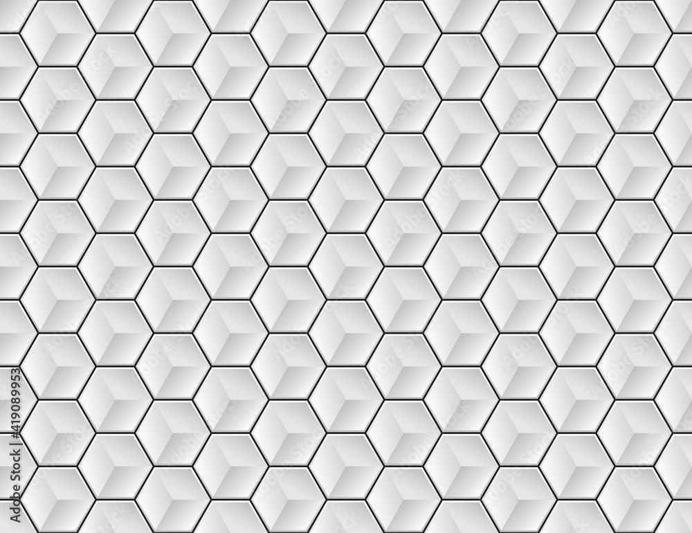 Naklejka premium Vector hexagon geometric seamless 3D white texture.