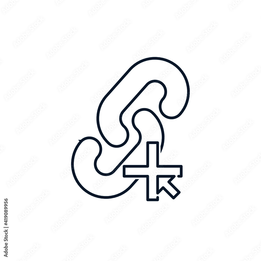 Chains, plus, cursor. Concept add URL. Vector icon isolated on white background. Chains, plus, cursor. Concept add URL. Vector icon isolated on white background.