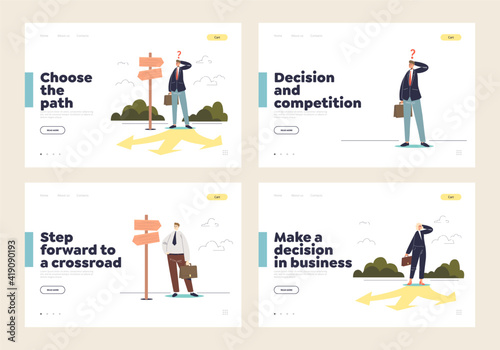 Decision making and direction of development choosing concept of set of business landing pages