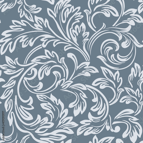 Baroque wallpaper. Seamless vector background ornate art deco decorative leaves. Damascus