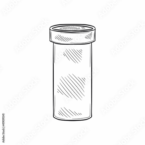 Cute hand drawn medical bottle for mixture or vitamins or other. Vector illustration 
