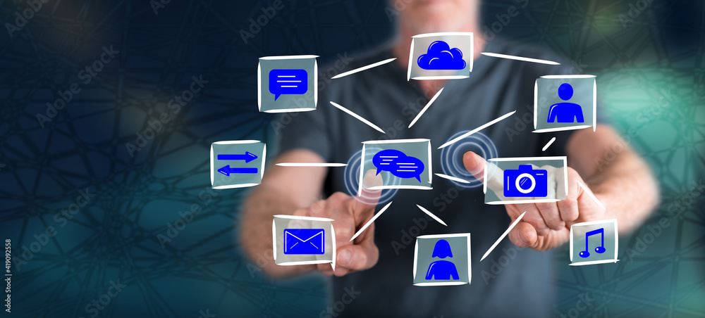 Fototapeta premium Man touching an application concept