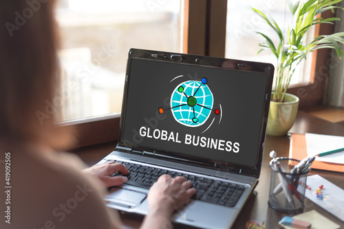 Global business concept on a laptop screen