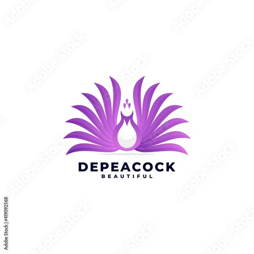 Vector Logo Illustration Peacock Gradient Colorful Style.