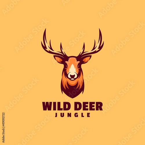 Vector Logo Illustration Deer Simple Mascot Style.