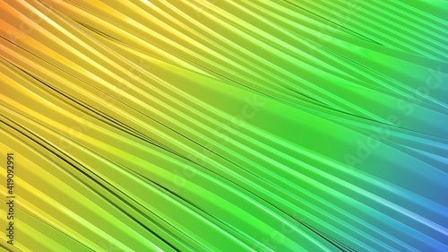 Colorful yellow green gradient abstract eccentric 3D spline wavy motion movement texture pattern