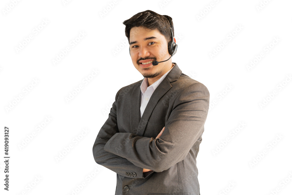 close up middle east man call center agent wear headset device and smiling working with service-mind isolated on white background for telemarketing and help desk concept close up middle east man call center agent wear headset device and smiling working with service-mind isolated on white background for telemarketing and help desk concept