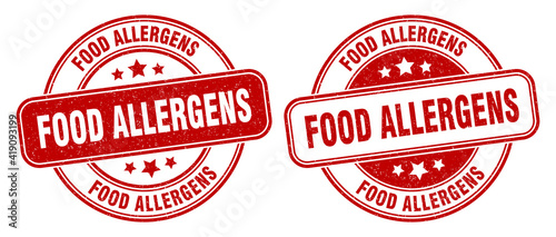 food allergens stamp. food allergens label. round grunge sign