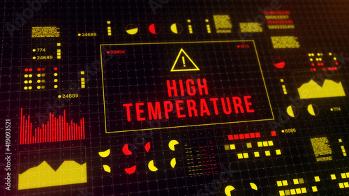 High temperature overheat error system critical failure alert system message digital malfunction alert error hud hi-tech technology text and warning sign display - computer illustration