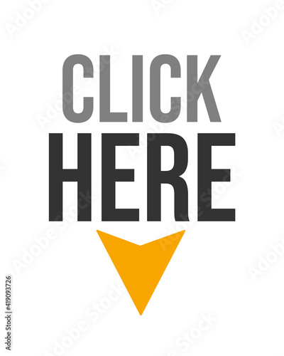 Flat web banner click here. Vector illustration with clicked pointer.