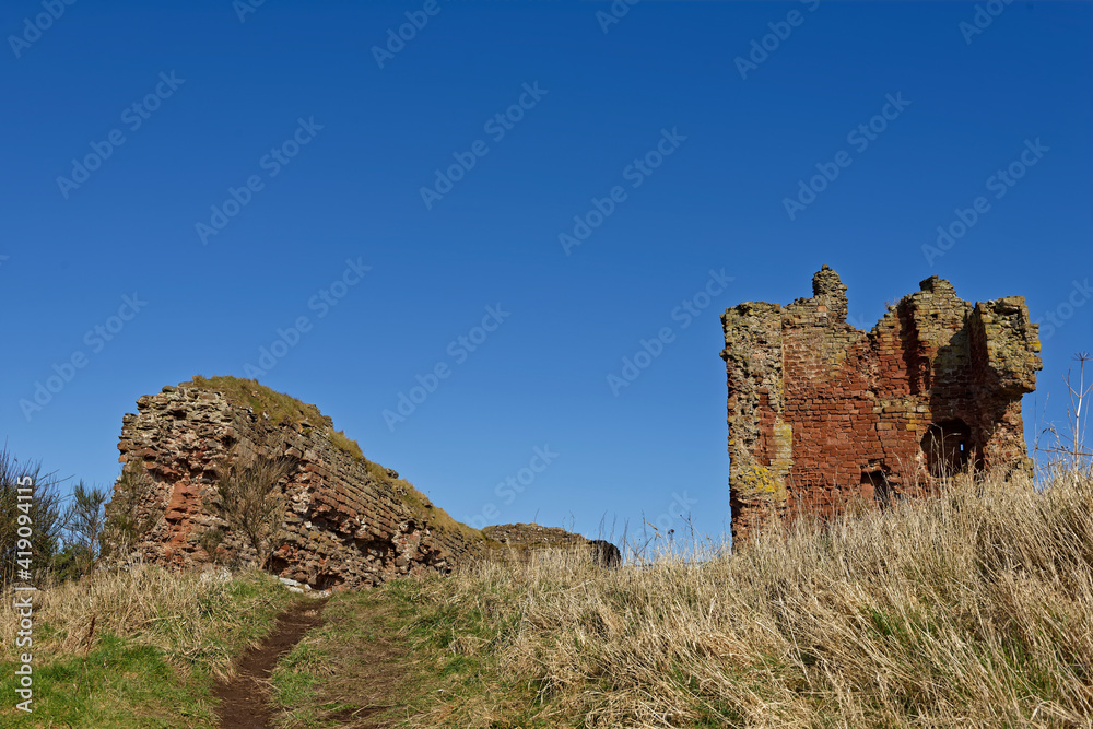 The Curtain wall and keep of Red Castle at Lunan Bay, all that remains of this small Scottish Castle with ties to Robert the Bruce.