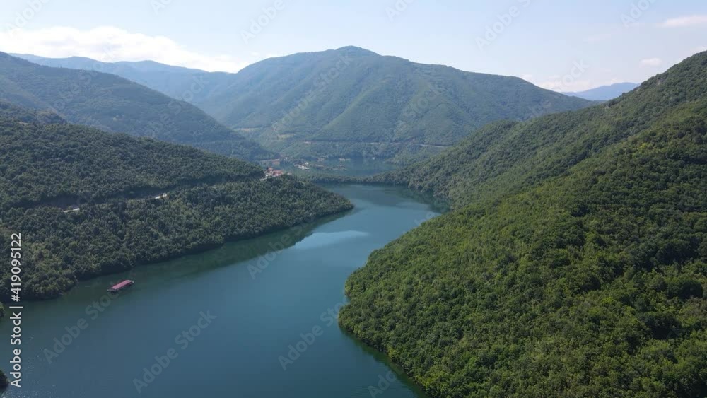 Aerial view of The Vacha (Antonivanovtsi) Reservoir, Rhodope Mountains, Plovdiv Region, Bulgaria Aerial view of The Vacha (Antonivanovtsi) Reservoir, Rhodope Mountains, Plovdiv Region, Bulgaria