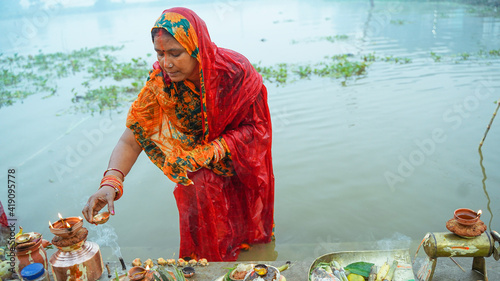 Portrait of a woman celebrating Chhath pooja photo