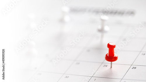 Calendar page pinned in a calender on datebusiness meeting schedule, travel planning or project milestone and reminder concept.