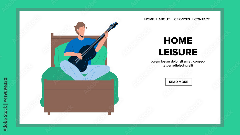 Home Leisure Time And Playing On Guitar Vector
