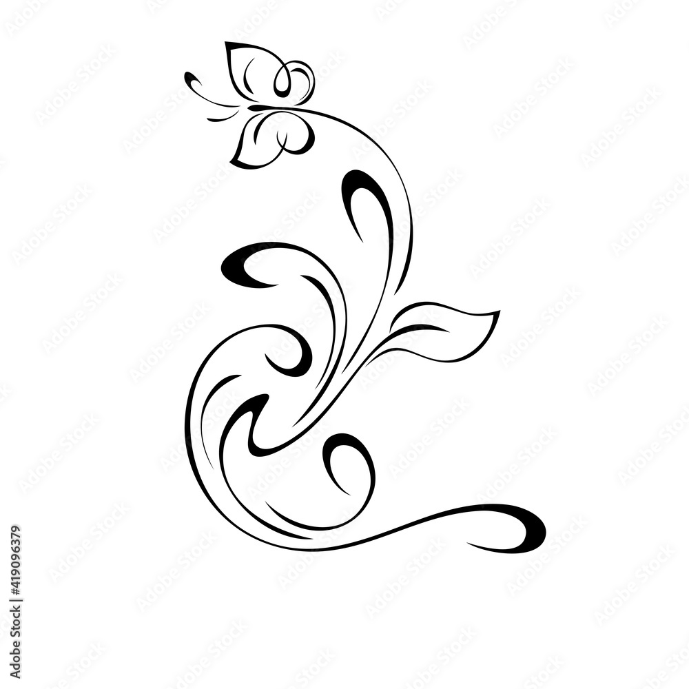 ornament 1600. unique decorative element with a stylized twig with a leaf, butterfly and curls ornament 1600. unique decorative element with a stylized twig with a leaf, butterfly and curls