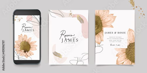 Luxury Pink Social Media, mobile  Wedding invite frame templates. Vector background. Invitation mobile Floral with golden collage layout design.