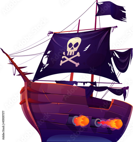 colored pirate war ship icon - a ship equipped with weapons and designed to take part in warfare at sea, vector, illustration