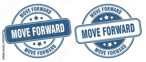 move forward stamp. move forward label. round grunge sign