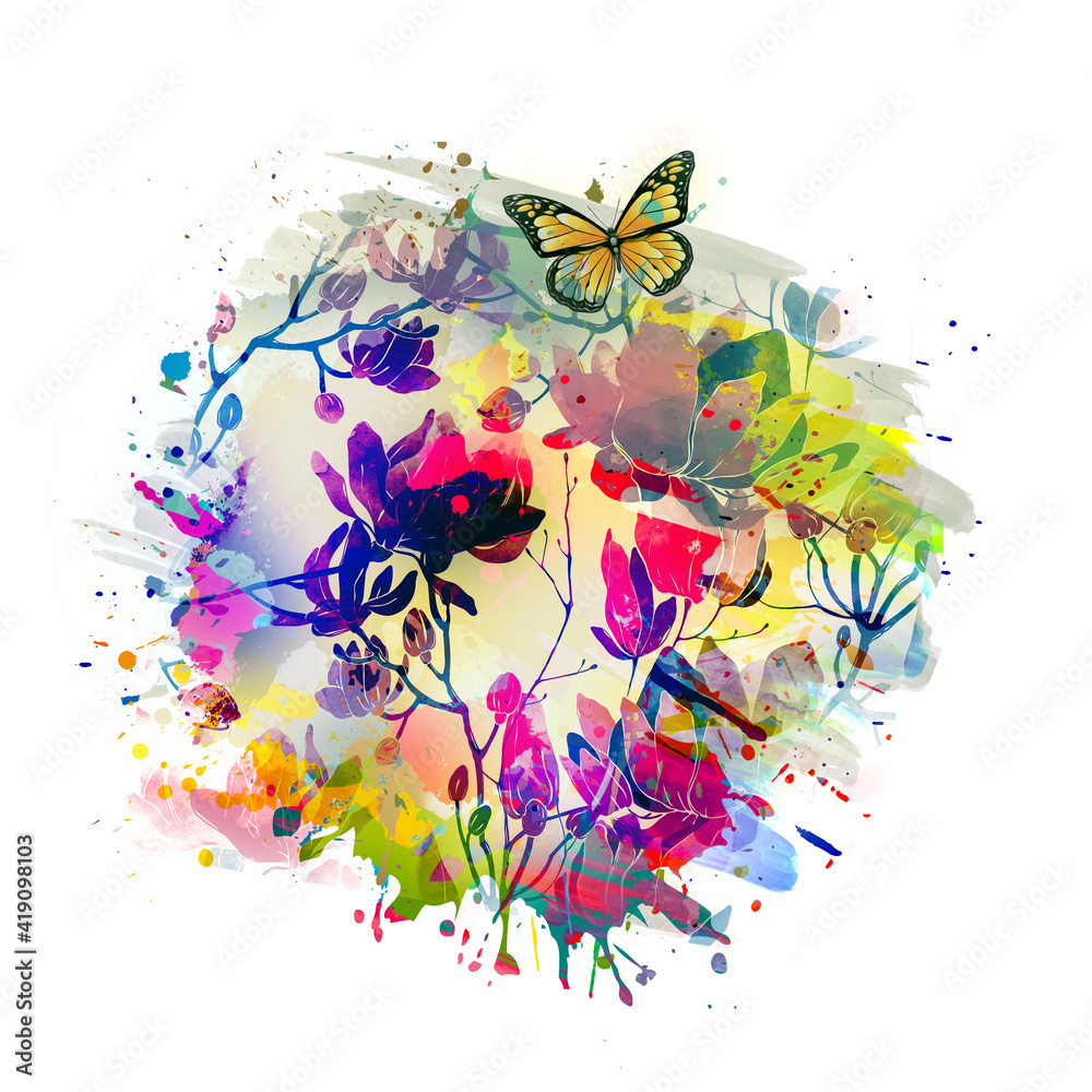 Fototapeta premium butterfly and flowers