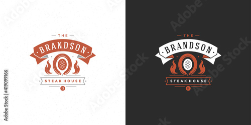 Barbecue logo vector illustration grill house or bbq restaurant menu emblem meat steak silhouette
