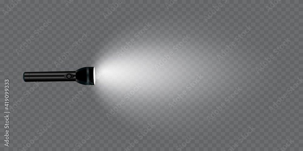 flashlight on a transparent background. Shine.lighting the space.metal. - obrazy, fototapety, plakaty 