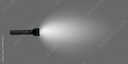flashlight on a transparent background. Shine.lighting the space.metal. photo