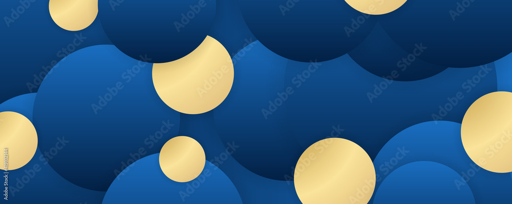 Geometric luxury water waves header pattern. Blue sea wave vector illustration for invitation, cover, border. element for design. Modern simple blue gold circle abstract background