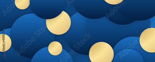 Geometric luxury water waves header pattern. Blue sea wave vector illustration for invitation, cover, border. element for design. Modern simple blue gold circle abstract background