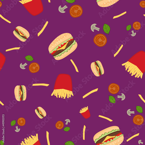 Fast food repeat pattern on purple background