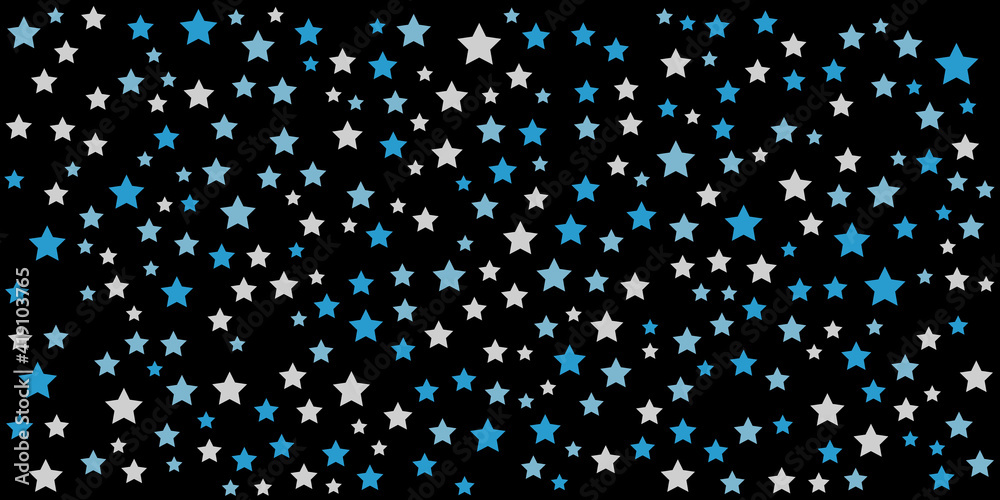 Blue white star pattern background. Shining stars in night blue background. Stars on dark blue sky. Vector illustration. 