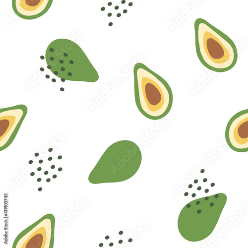 Seamless pattern with avocados. Vector illustration.