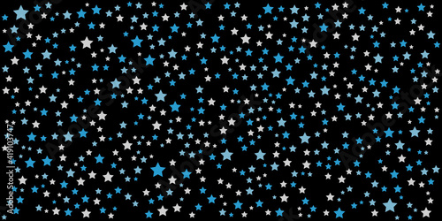 Blue white star pattern background. Shining stars in night blue background. Stars on dark blue sky. Vector illustration. 