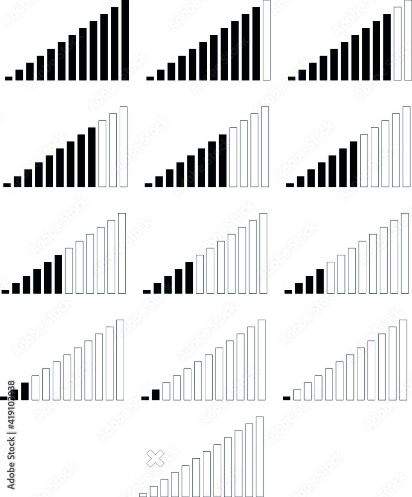 a set of signs for the signal strength of a mobile network with different reception levels a set of signs for the signal strength of a mobile network with different reception levels