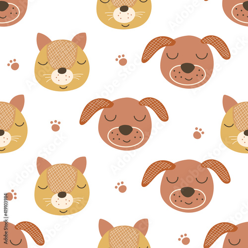 Seamless pattern with cats and dogs. Vector illustration.