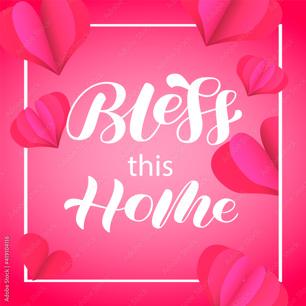 Bless this Home brush lettering. Quote for card or poster. Vector stock illustration