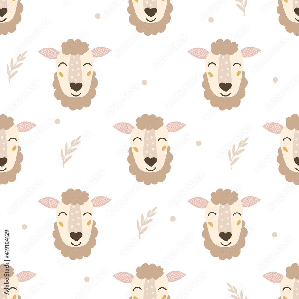 Fototapeta premium Seamless pattern with sheep. Vector illustration.