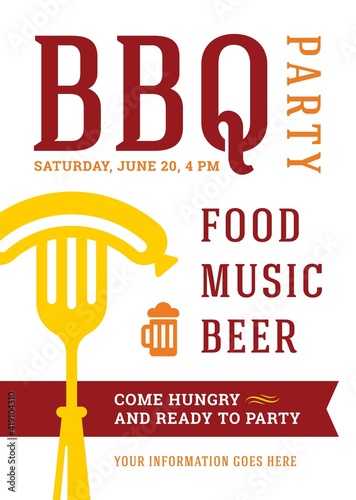 Barbecue party invitation flyer or poster design vector template