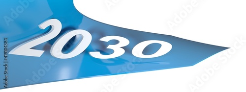 2030 blue arrow on white background - 3D rendering illustration