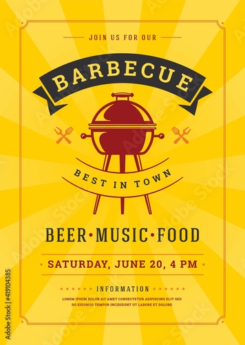 Barbecue party invitation flyer or poster design vector template