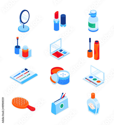 Beauty and cosmetics - modern isometric icons set